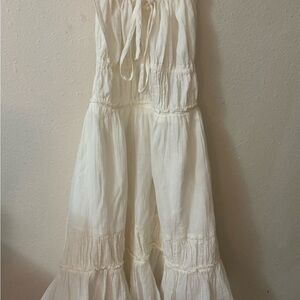 Free People Cream Tiered Wide-Leg Jumpsuit